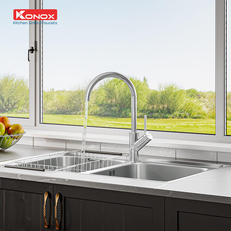 Vòi rửa bát nóng lạnh dây rút Konox Modo Chrome