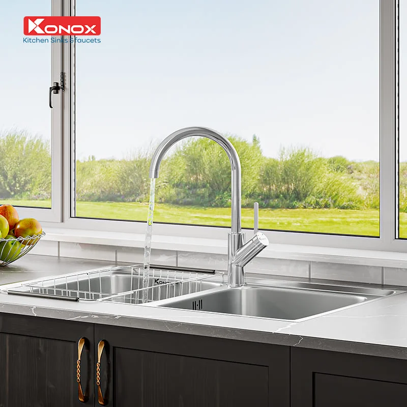 Vòi rửa bát nóng lạnh dây rút Konox Modo Chrome