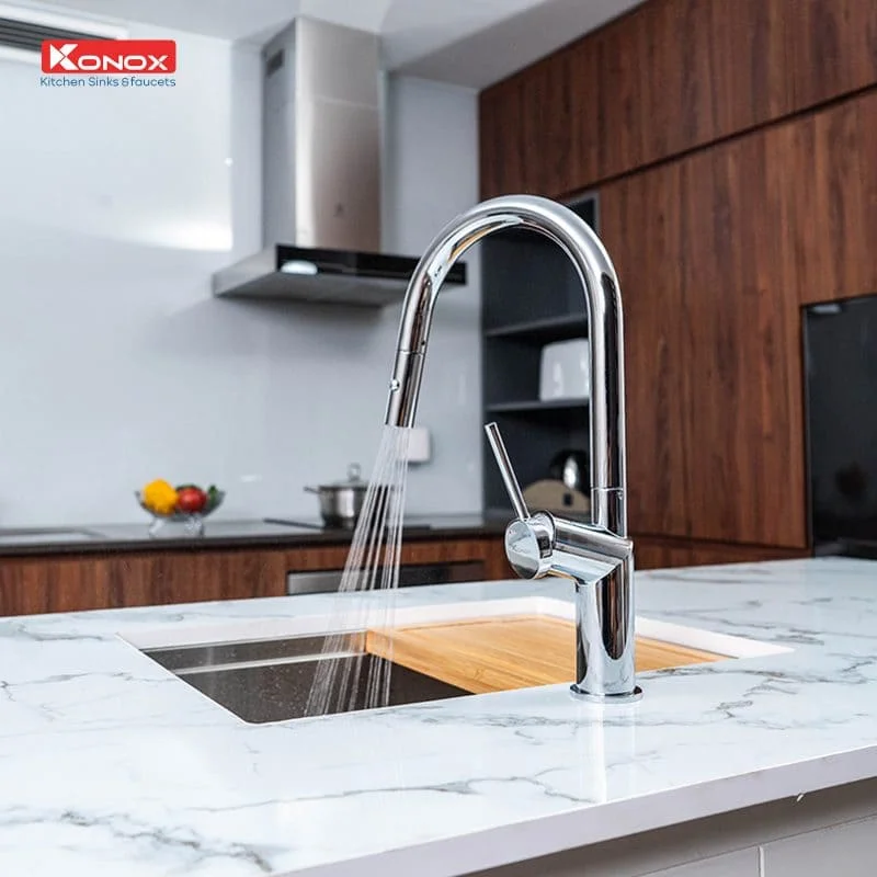 Vòi rửa bát nóng lạnh dây rút Konox Neva