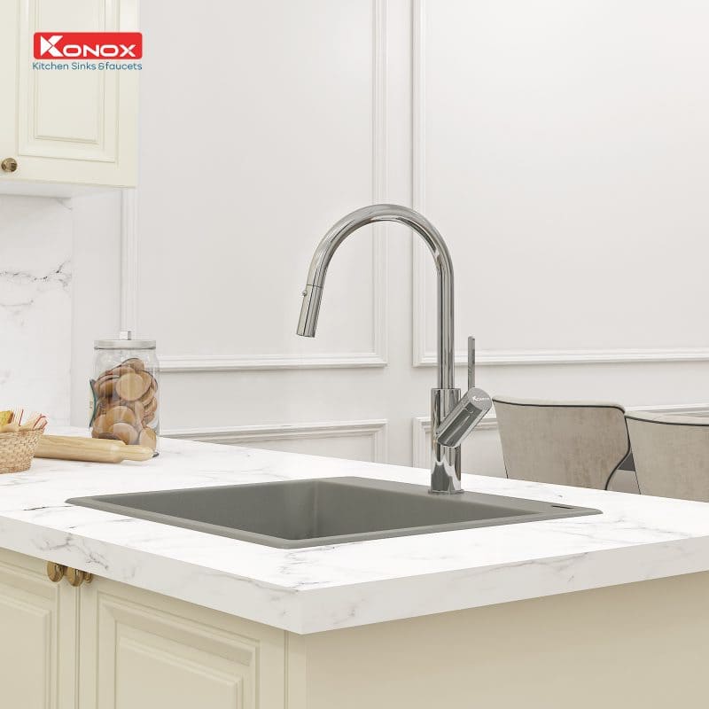 Vòi rửa bát nóng lạnh dây rút Konox Ponte Chrome