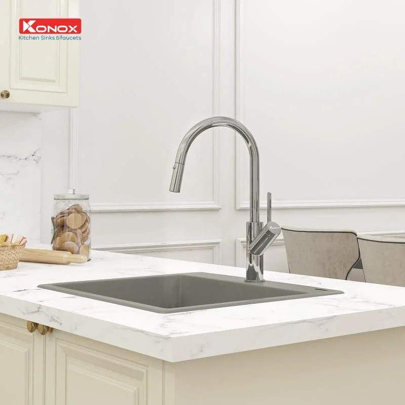 Vòi rửa bát nóng lạnh dây rút Konox Ponte Chrome