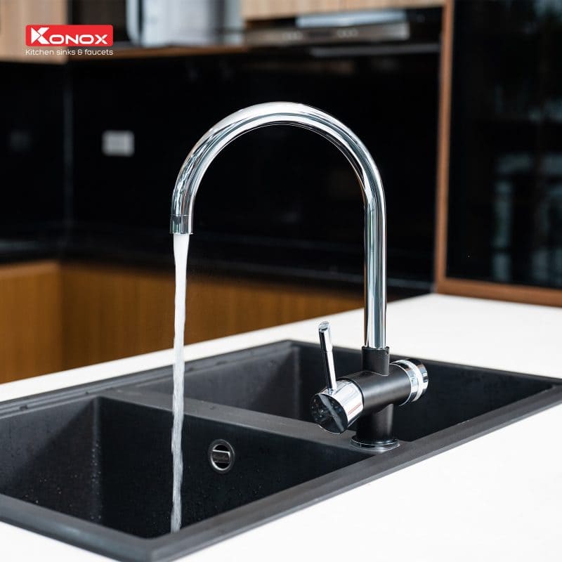 Vòi rửa bát ba đường nước Konox Trim-Water Black