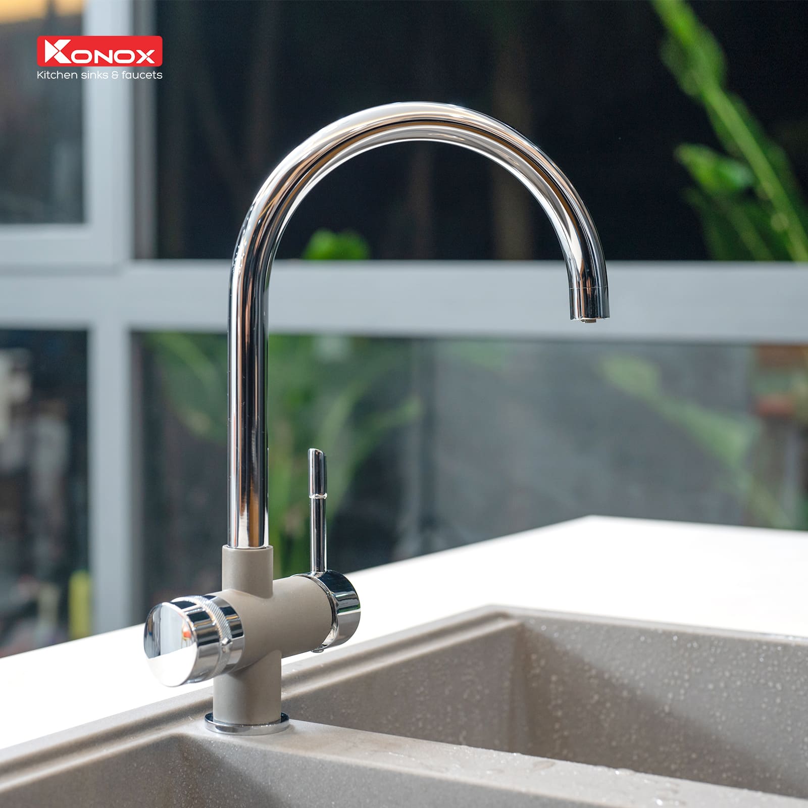 Vòi rửa bát ba đường nước Konox Trim-Water Grey