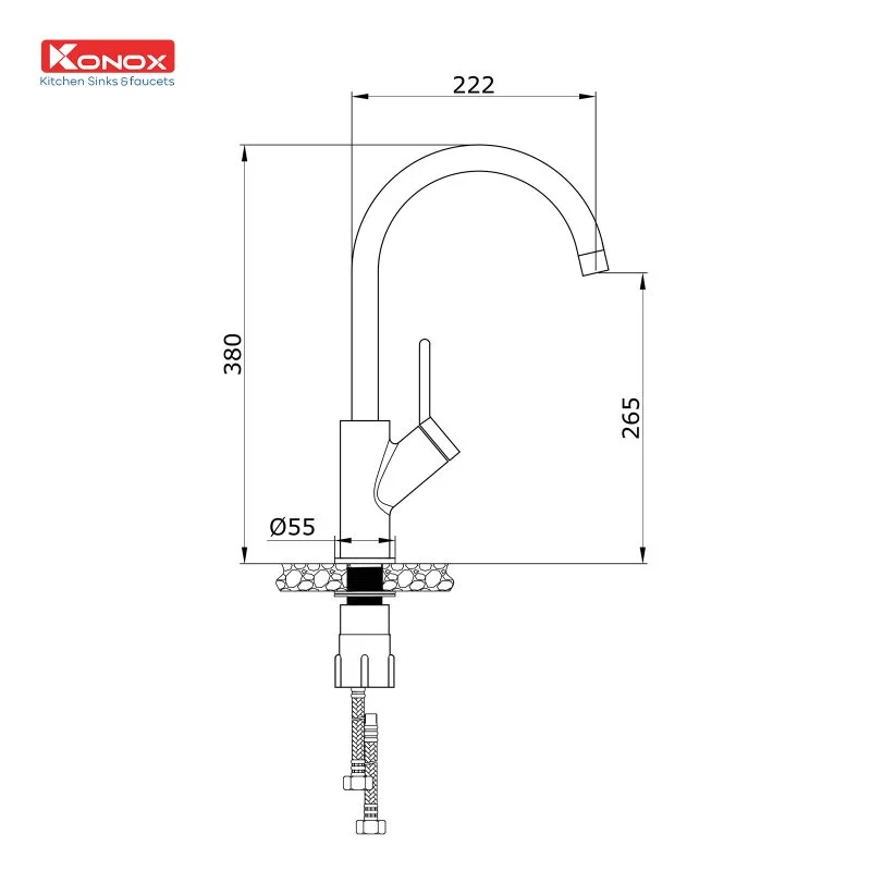 Bản vẽ Vòi rửa bát nóng lạnh dây rút Konox Modo Grey