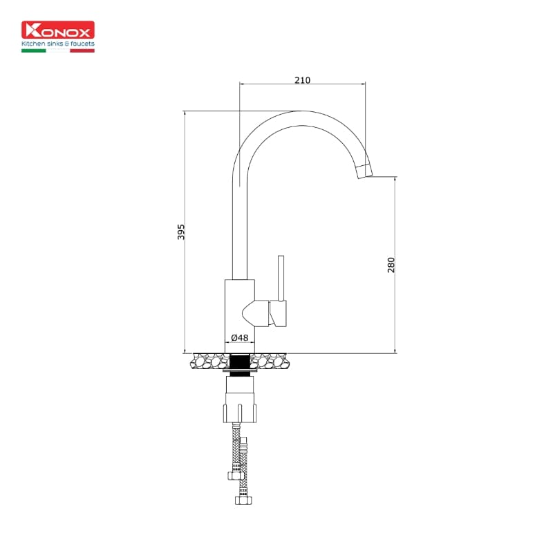 Bản vẽ Vòi rửa bát nóng lạnh Konox Rio