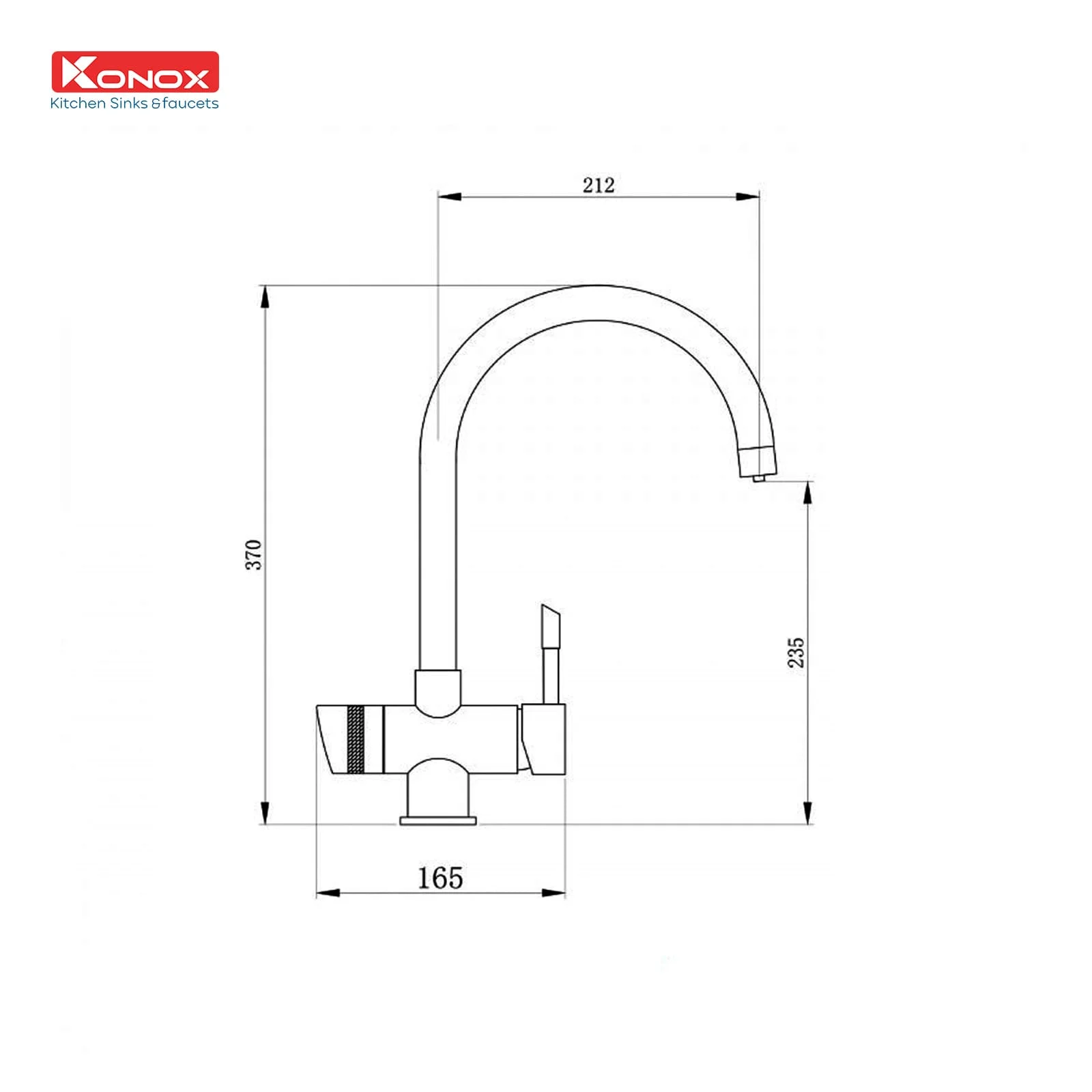Bản vẽ Vòi rửa bát ba đường nước Konox Trim-Water Grey