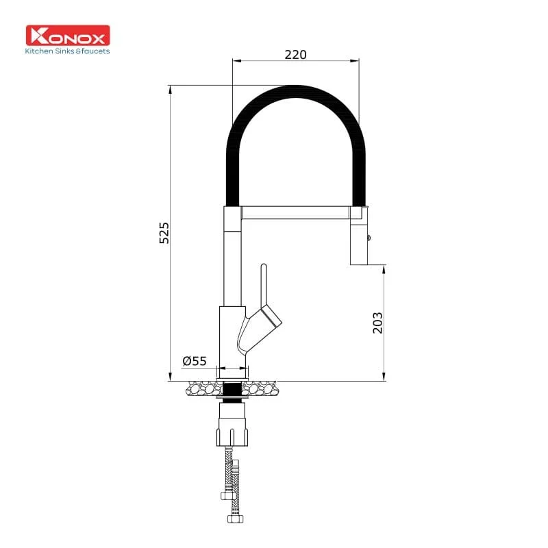 Bản vẽ Vòi rửa bát nóng lạnh cần mềm Konox Bian