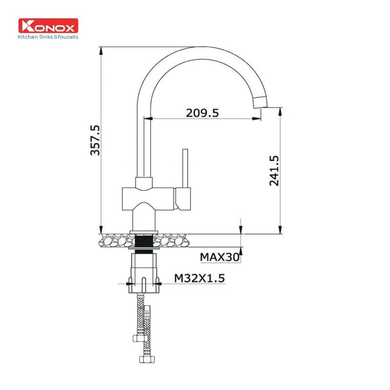 Bản vẽ Vòi rửa bát nóng lạnh Konox KN1206