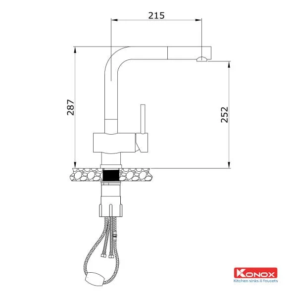Bản vẽ Vòi rửa bát nóng lạnh dây rút Konox KN1337