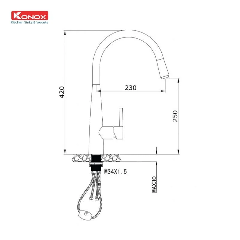 Bản vẽ Vòi rửa bát nóng lạnh Konox KN1901C