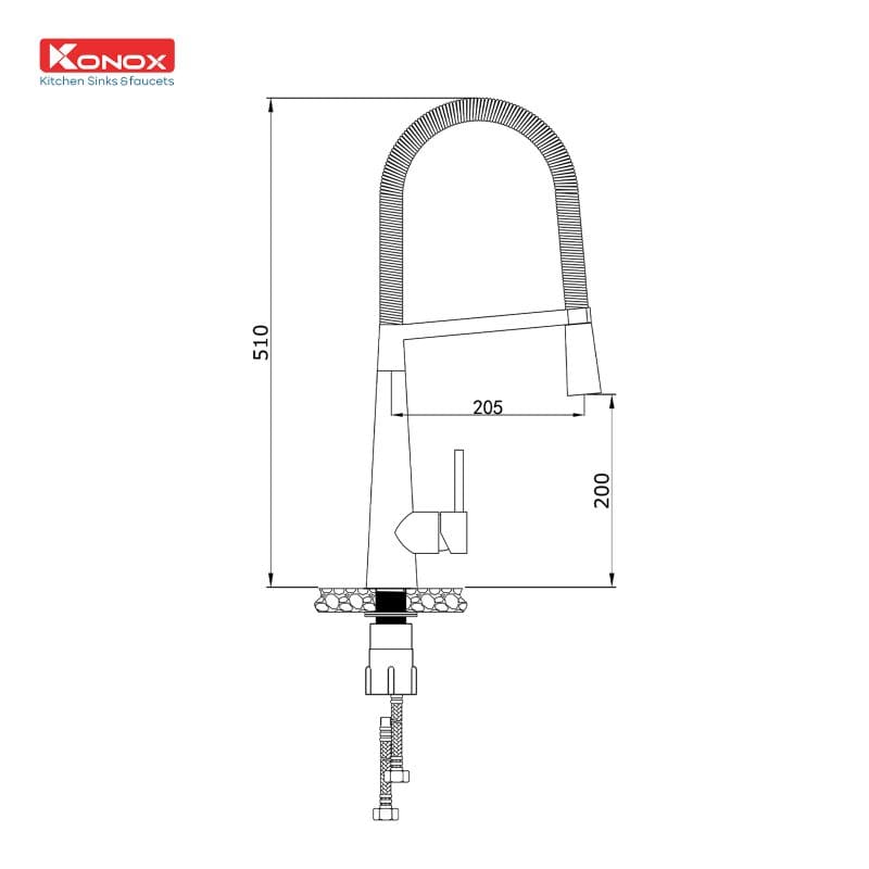 Bản vẽ Vòi rửa bát nóng lạnh cần mềm Konox KN1909