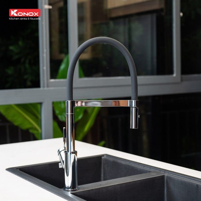 Vòi rửa bát nóng lạnh cần mềm Konox Bian