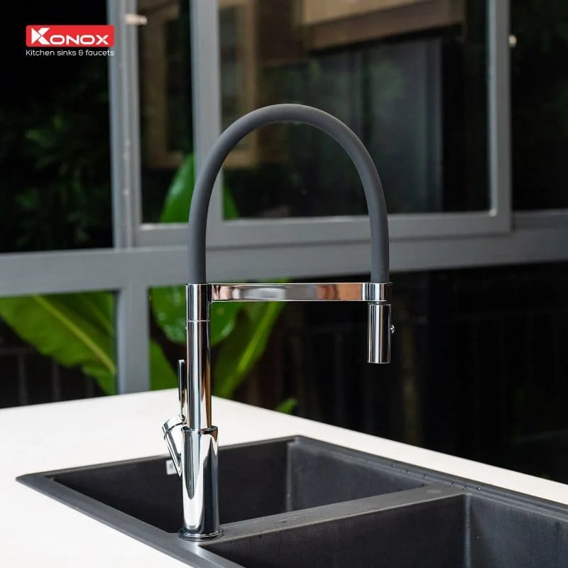 Vòi rửa bát nóng lạnh cần mềm Konox Bian