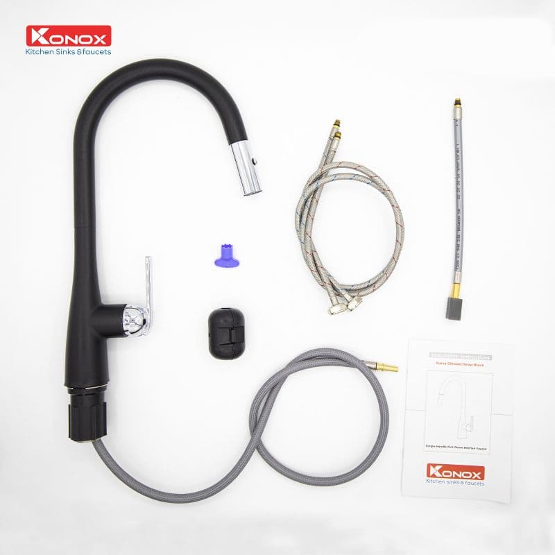 Vòi rửa bát nóng lạnh dây rút Konox Curva Black