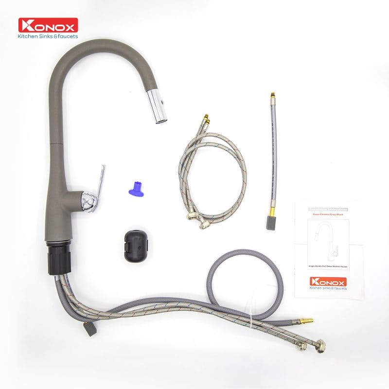 Vòi rửa bát nóng lạnh dây rút Konox Curva Grey