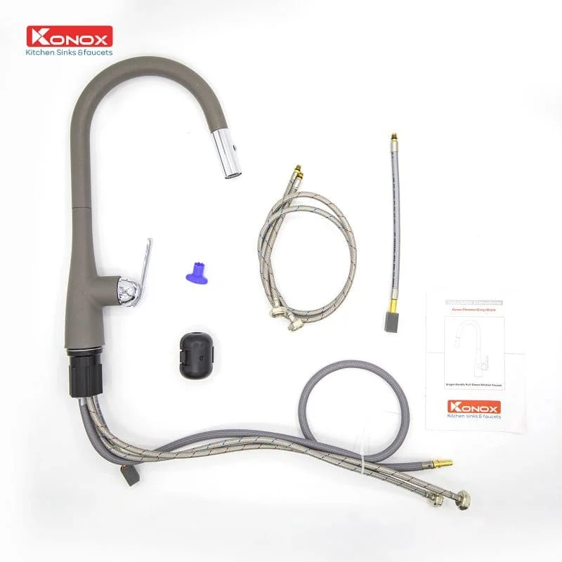 Vòi rửa bát nóng lạnh dây rút Konox Curva Grey