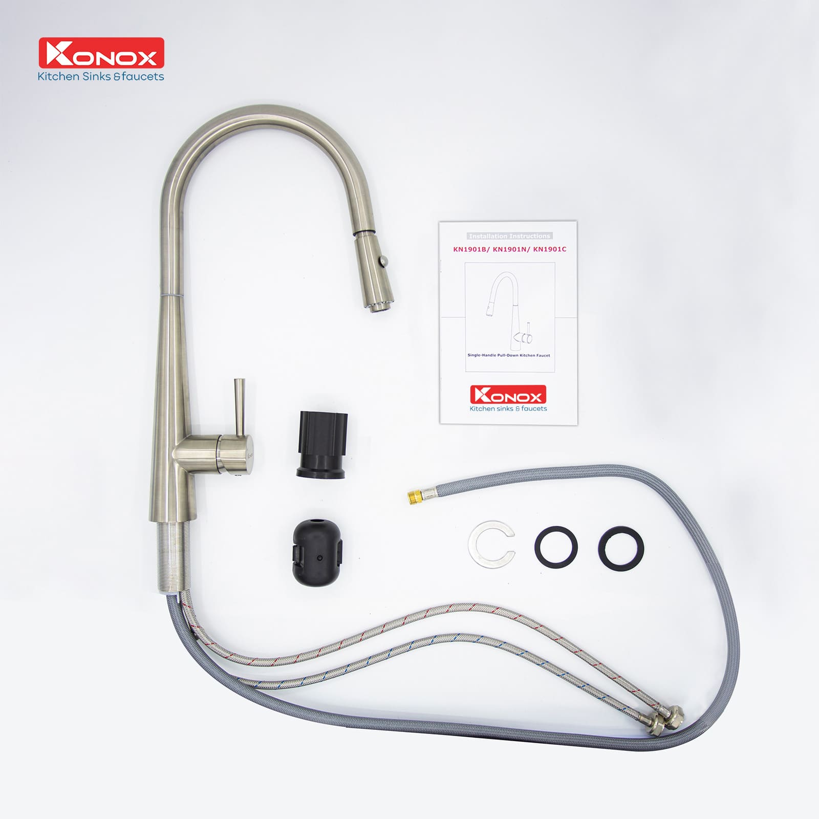 Vòi rửa bát nóng lạnh dây rút Konox KN1901N