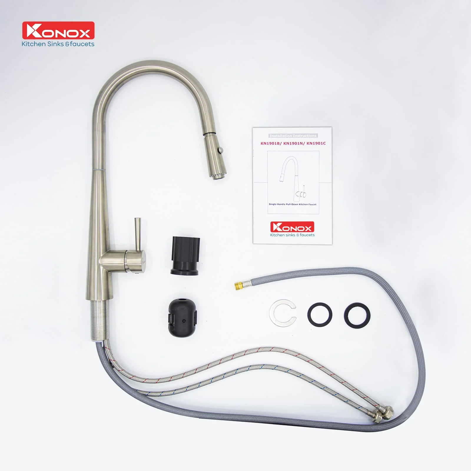 Vòi rửa bát nóng lạnh dây rút Konox KN1901N
