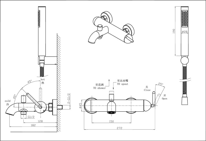 Bản vẽ sen tắm nóng lạnh Joden 60873715C