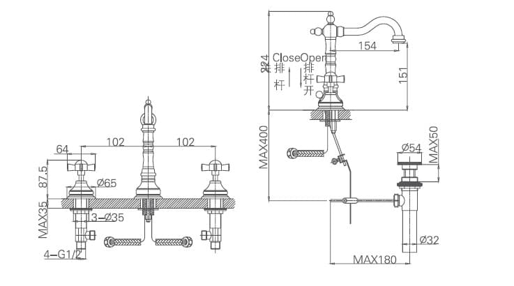 Bản vẽ kỹ thuật vòi chậu Joden Alexander 210K30M3B6