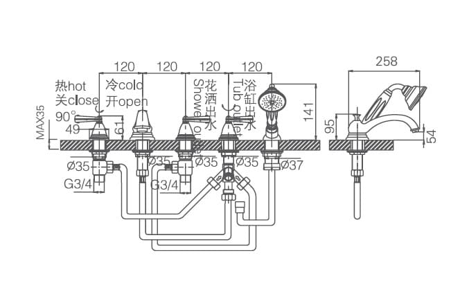 Bản vẽ sen bồn tắm Joden 50005018B4