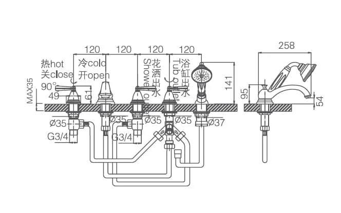 Bản vẽ sen bồn tắm Joden 50005018C