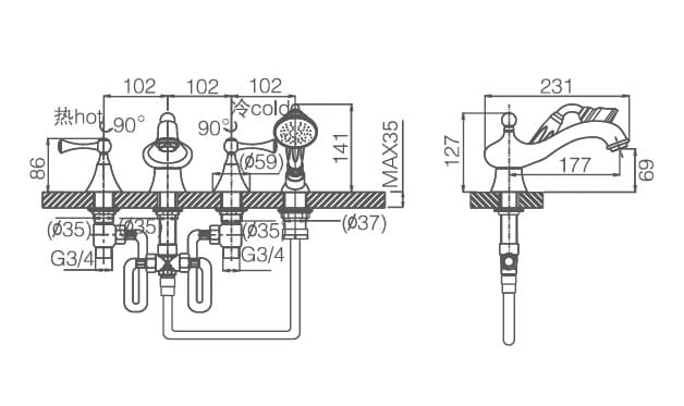 Bản vẽ sen bồn tắm Joden 500A30B1B6