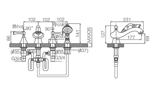 Bản vẽ sen bồn tắm Joden 500A30B1B6