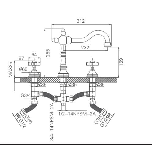 Bản vẽ kỹ thuật vòi chậu Joden Alexander 510K30M3B6