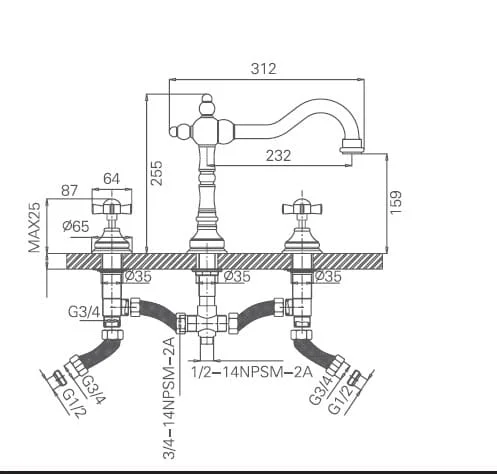 Bản vẽ kỹ thuật vòi chậu Joden Alexander 510K30M3B6