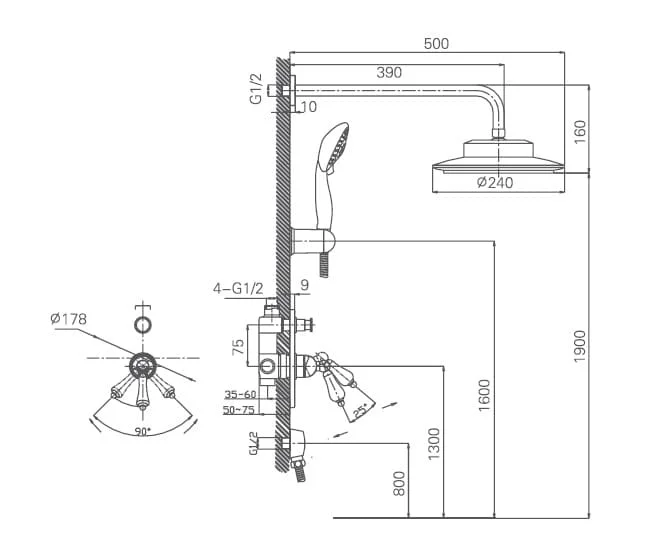 Bản vẽ sen âm tường Joden Alexander 820K1022B6