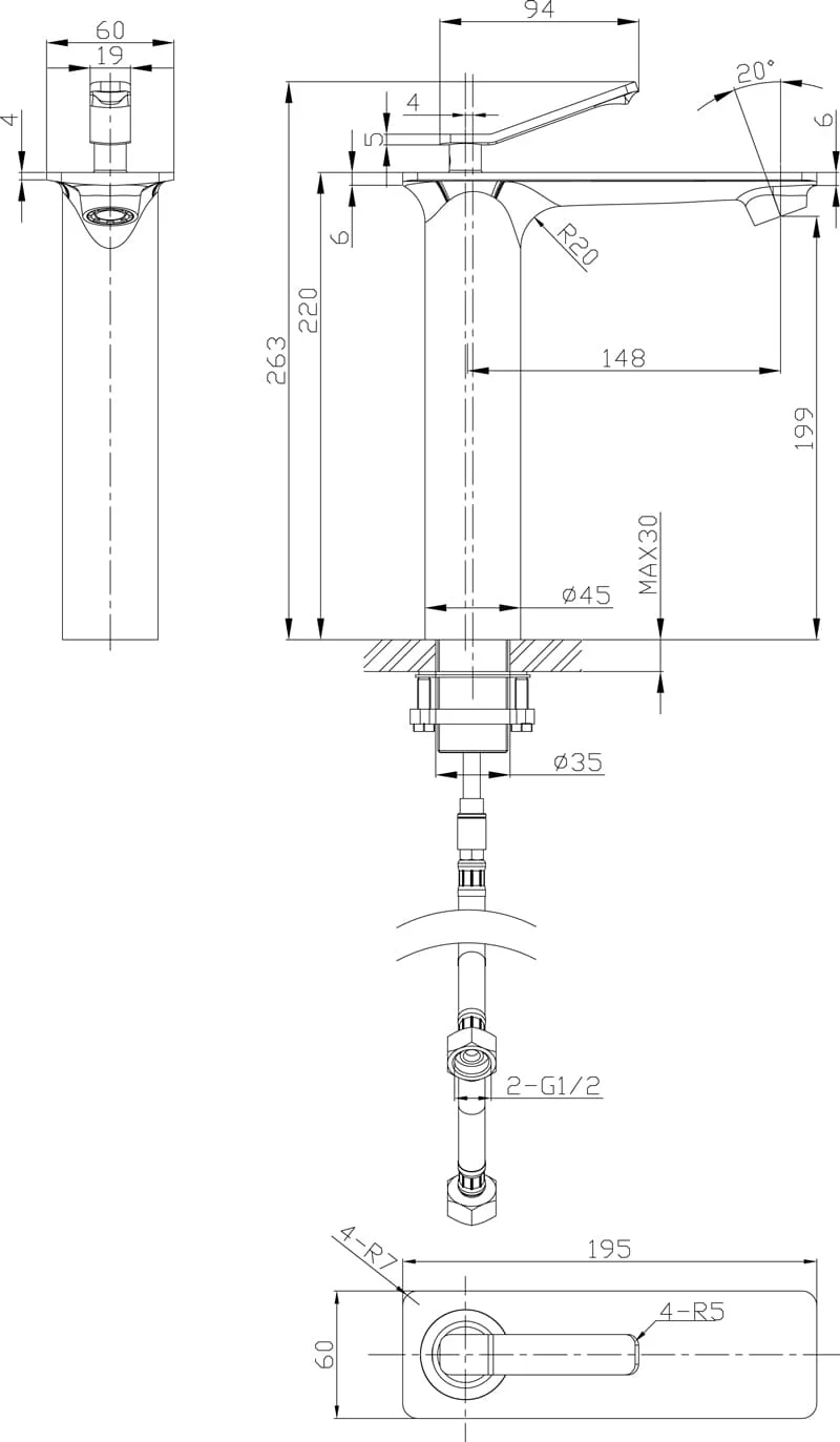 Bản vẽ kỹ thuật vòi rửa mặt nóng lạnh Joden V10565679C-L