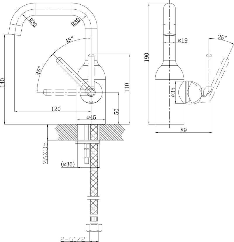 Bản vẽ vòi lavabo nóng lạnh Joden V10873715C