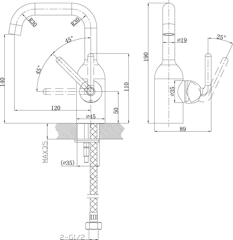 Bản vẽ vòi lavabo nóng lạnh Joden V10873715C