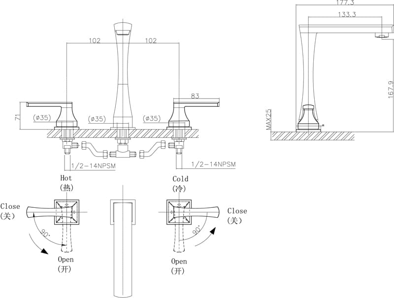 Bản vẽ vòi lavabo nóng lạnh Joden V21863710C