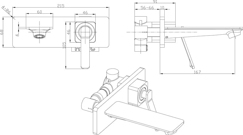 Bản vẽ kỹ thuật vòi rửa mặt nóng lạnh Joden V22565679C