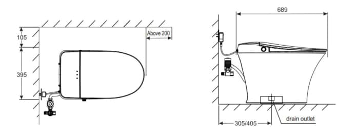 Bản vẽ Bồn cầu thông minh Nikko C1805S4 tỏa mùi thơm
