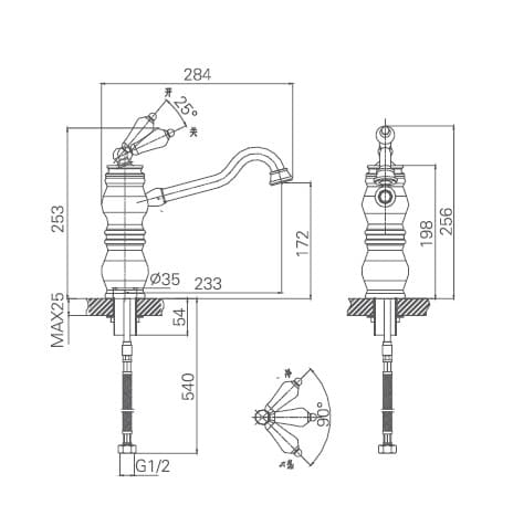 Bản vẽ kỹ thuật vòi chậu Joden Alexander 700K1022B6