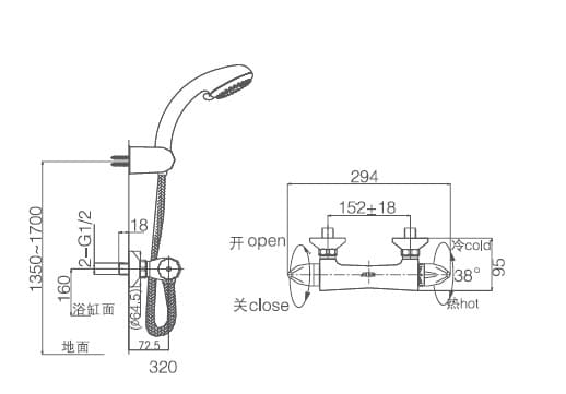 Bản vẽ sen tắm nhiệt độ Joden 910L6054C
