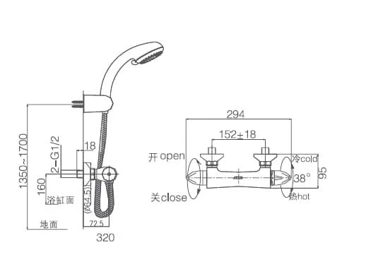 Bản vẽ sen tắm nhiệt độ Joden 910L6054C