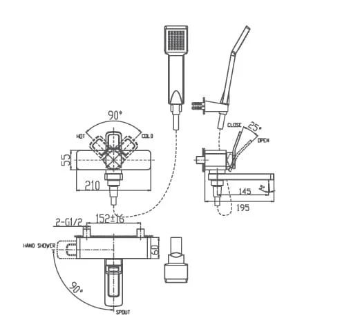 Bản vẽ kỹ thuật sen tắm nóng lạnh Joden 60554381C