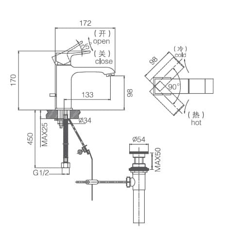 Bản vẽ kỹ thuật vòi chậu Joden Lester 1007W07KC