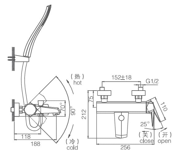Bản vẽ kỹ thuật sen tắm nóng lạnh Joden 6007S07HC