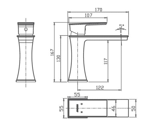 Bản vẽ kỹ thuật vòi chậu Joden Emperor 10555382C