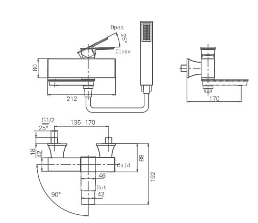 Bản vẽ kỹ thuật sen tắm nóng lạnh Joden 60555382C