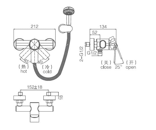 Bản vẽ thông số kỹ thuật sen tắm Joden Murdo 9009P08UC