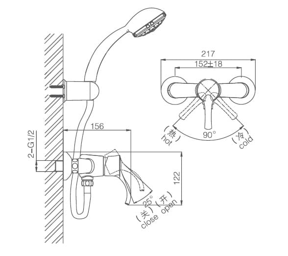 Bản vẽ thông số kỹ thuật sen tắm Joden Lynn 90509337C