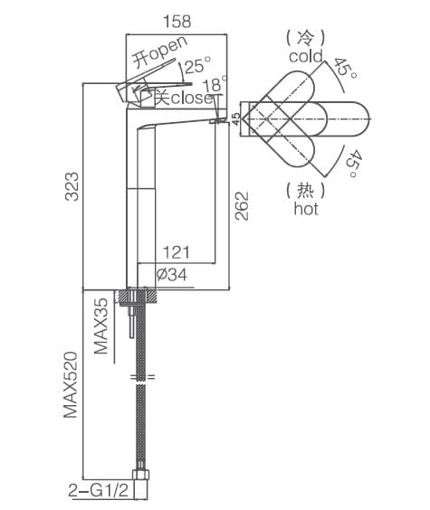 Bản vẽ vòi rửa mặt Joden 1008B344C-L