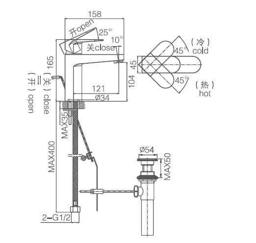 Bản vẽ vòi chậu Joden 1008B344C