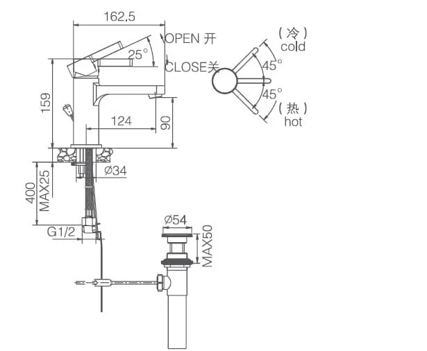 Bản vẽ vòi rửa mặt Joden 1008M08BC